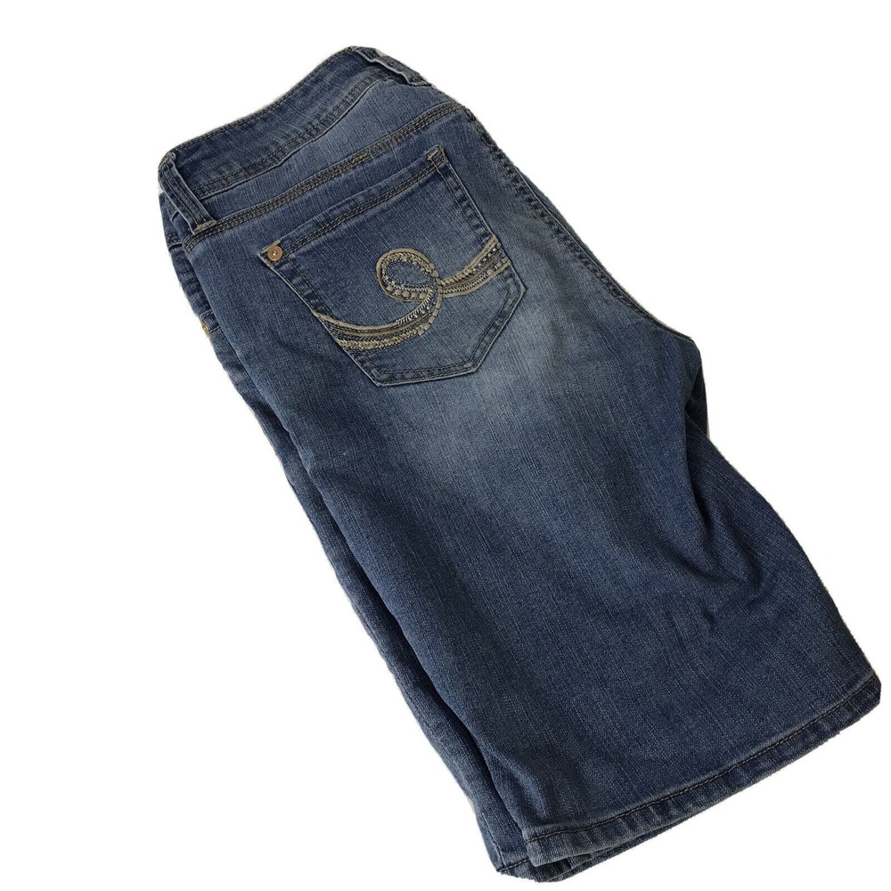 Seven 7 Womans Blue Jean Denim Embridered Shorts Size 6 Flat‎ Front
